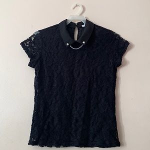 Black short-sleeved top with lace